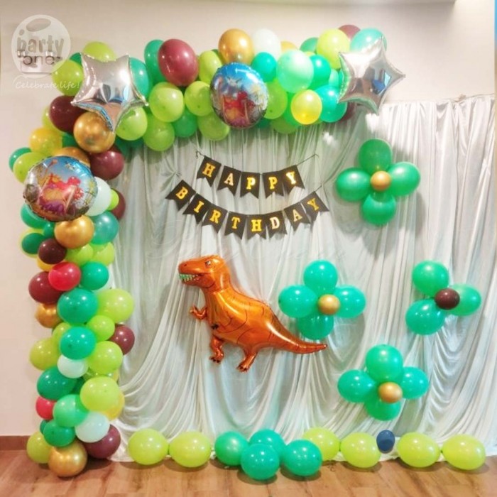 party artists Simple Dino Balloon Birthday Decorations with Backdrop and Banner
